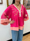 Embroidered Pink Flowy Top Shirts & Tops