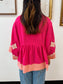 Embroidered Pink Flowy Top Shirts & Tops