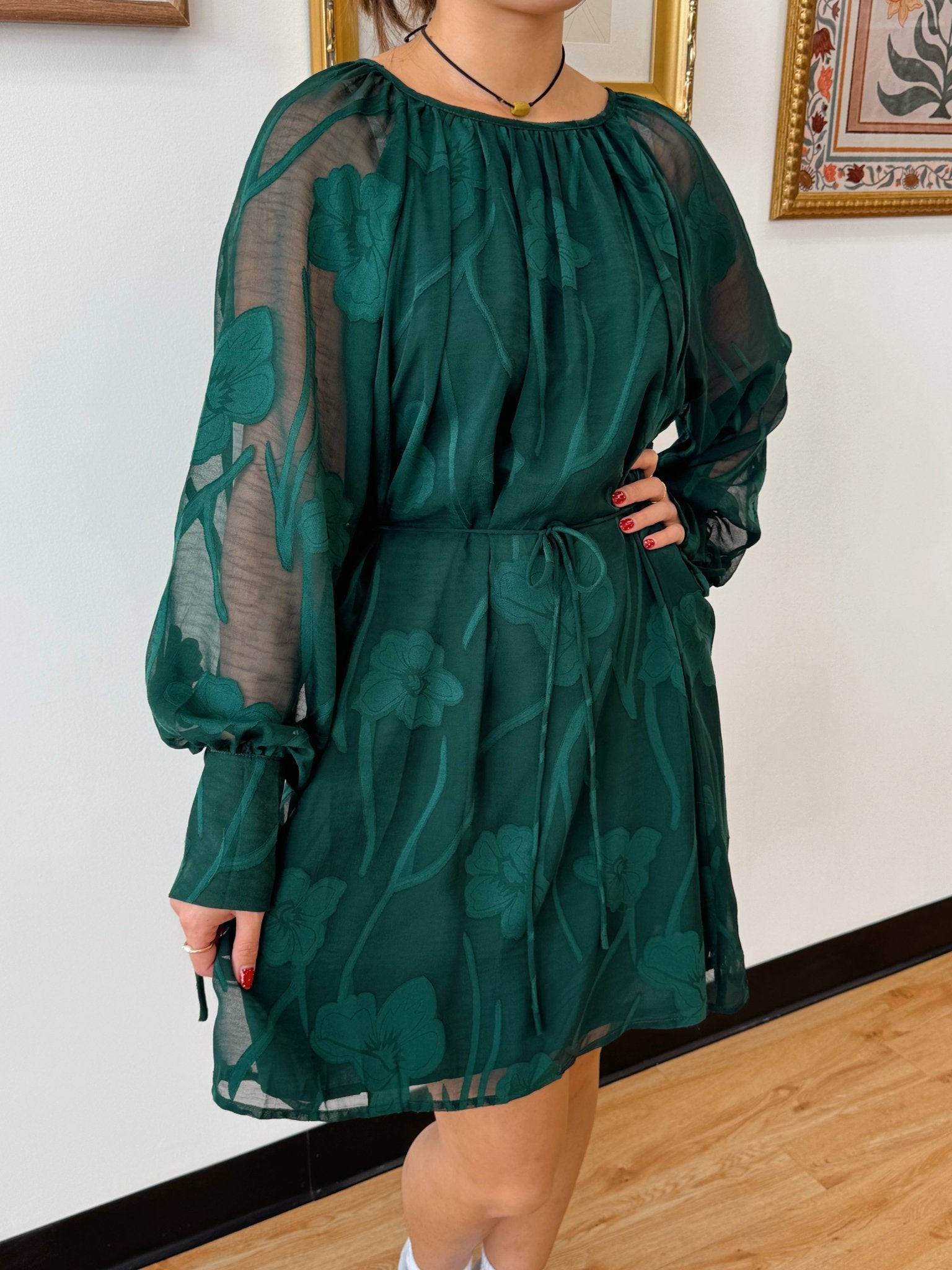 Emerald Floral Dinner Dress Dress