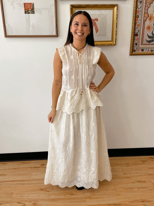 Eyelet Pleated Cream Top Shirts & Tops