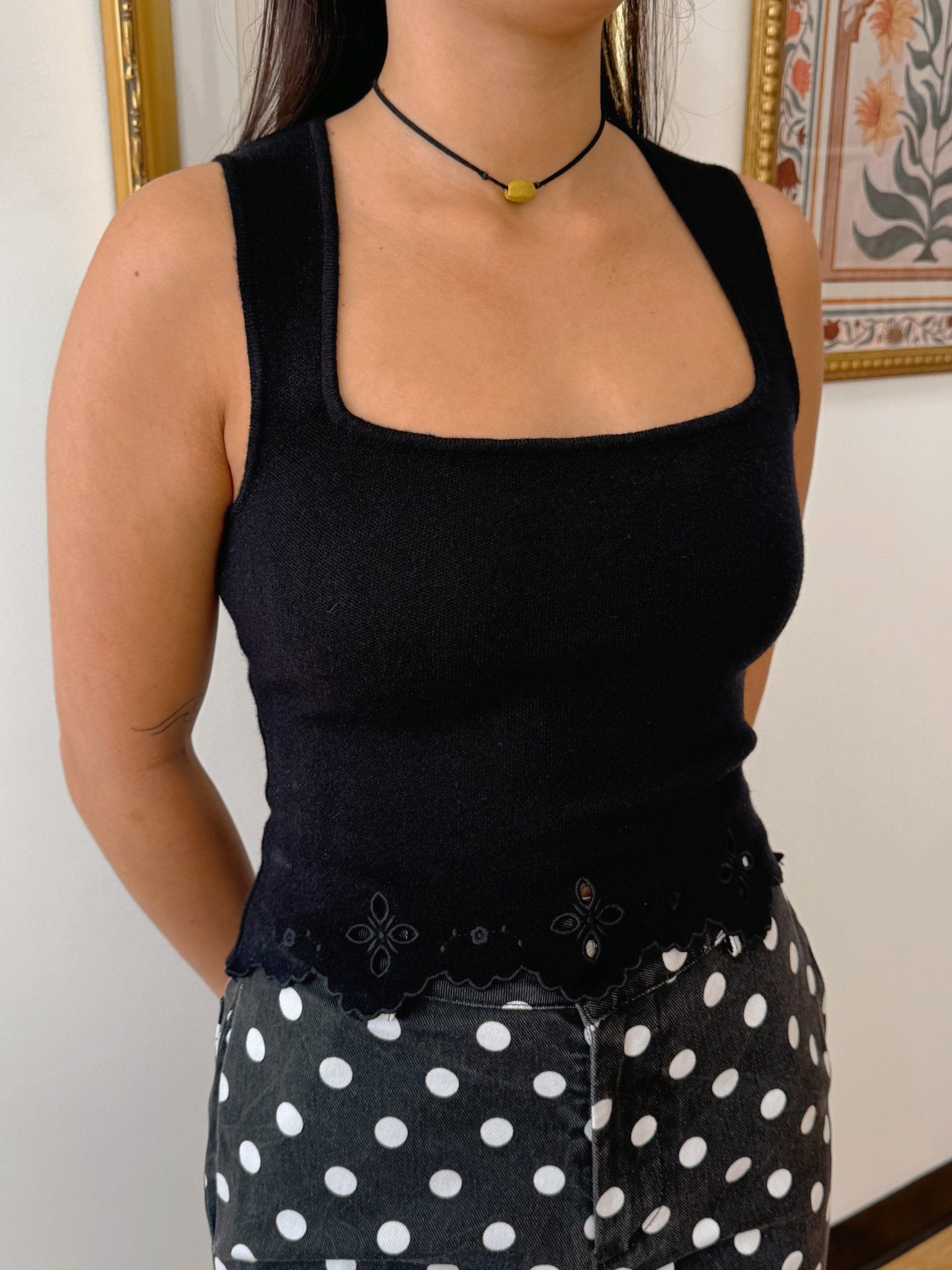 Eyelet Square Neck Tank Top Shirts & Tops