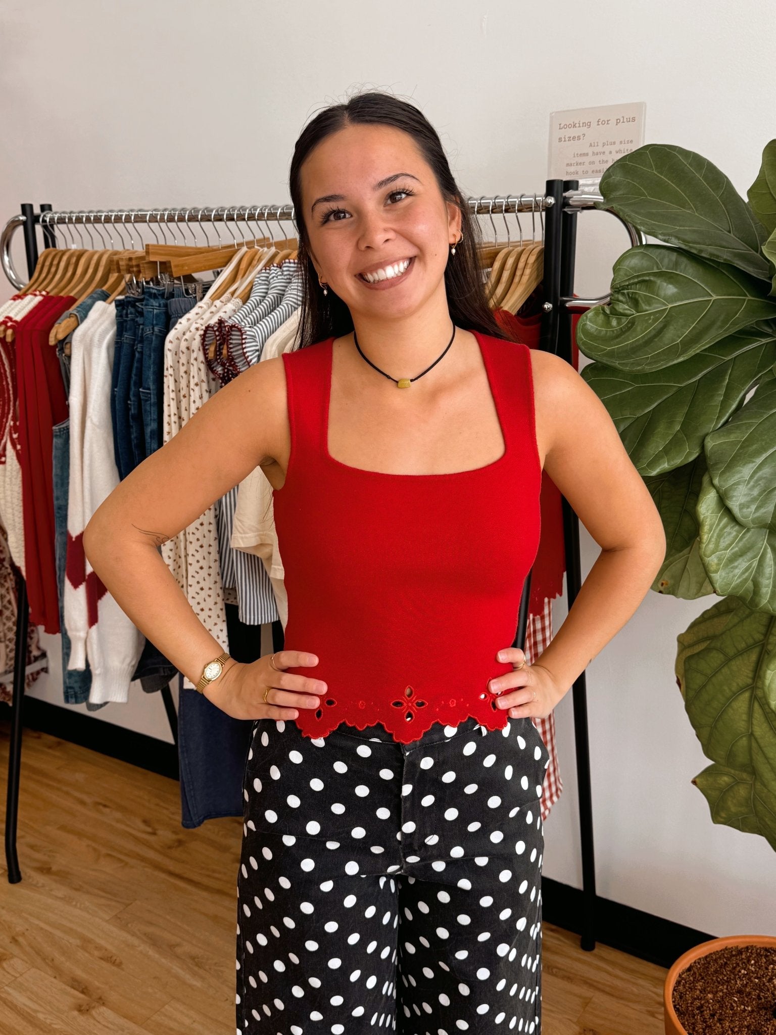 Eyelet Square Neck Tank Top Shirts & Tops