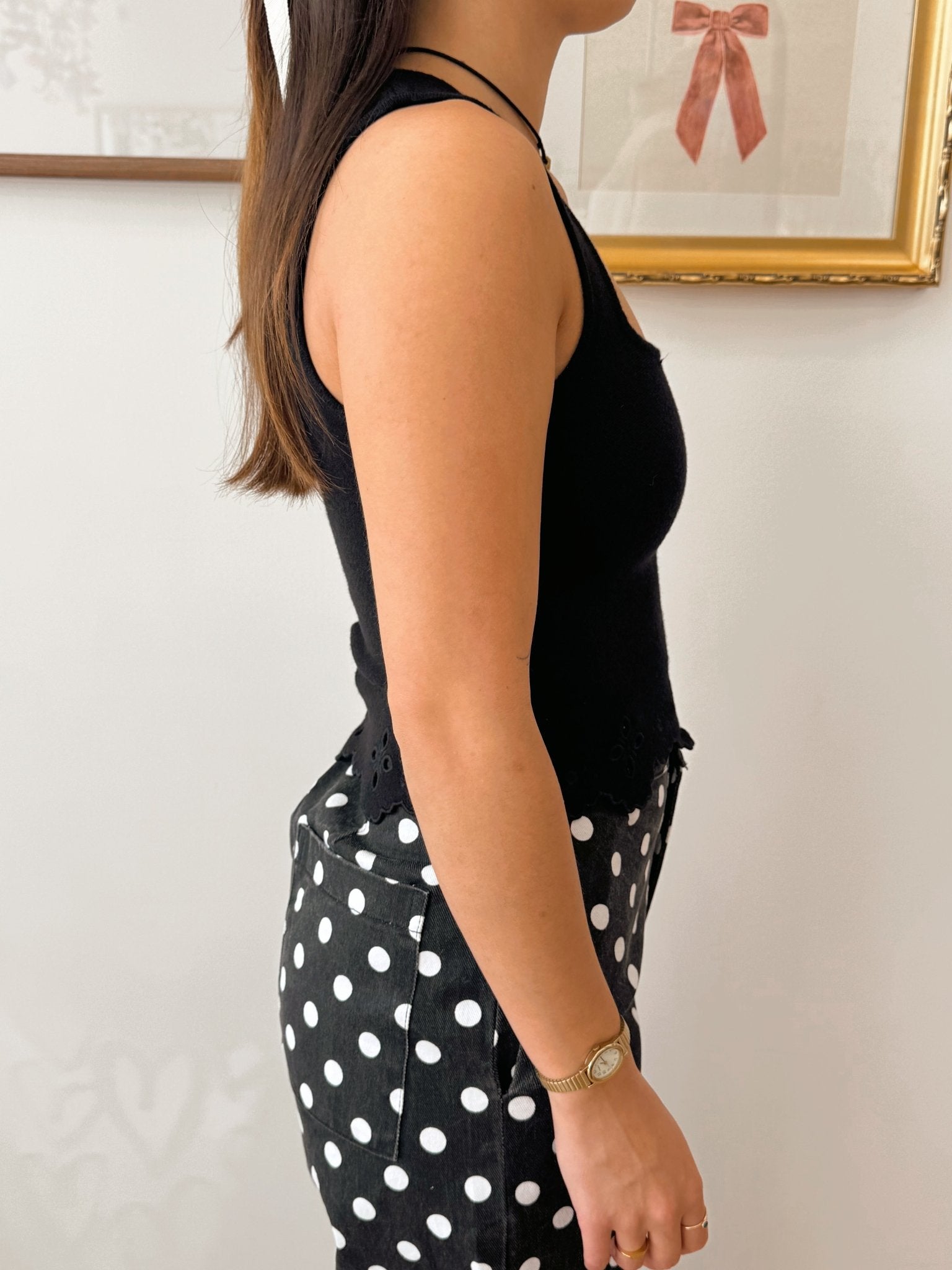 Eyelet Square Neck Tank Top Shirts & Tops