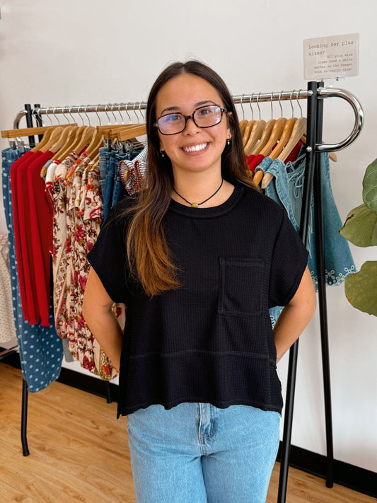 Flared Hem Waffle Knit Top Shirts & Tops