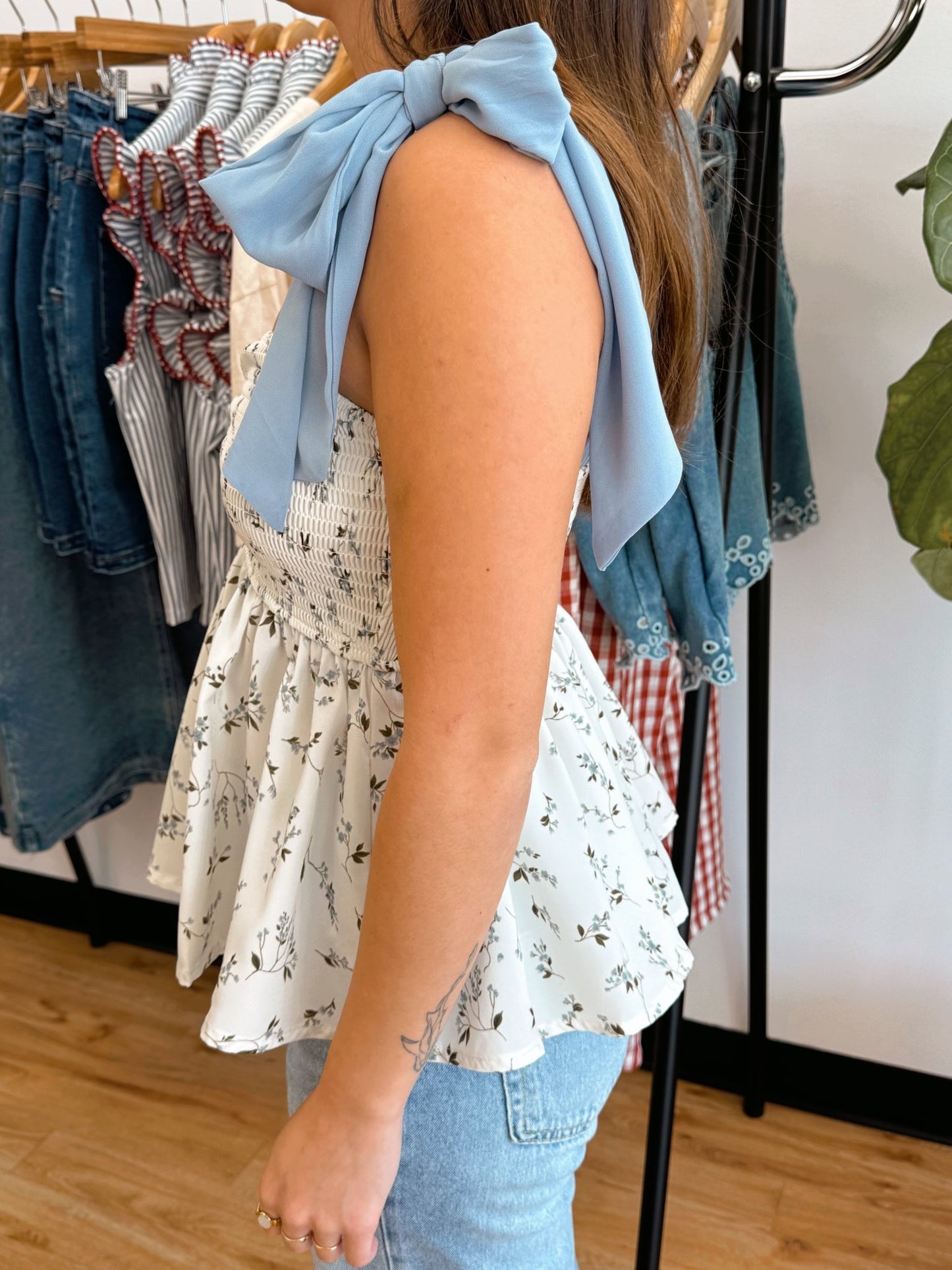 Floral Bow Strap Tank Top Shirts & Tops