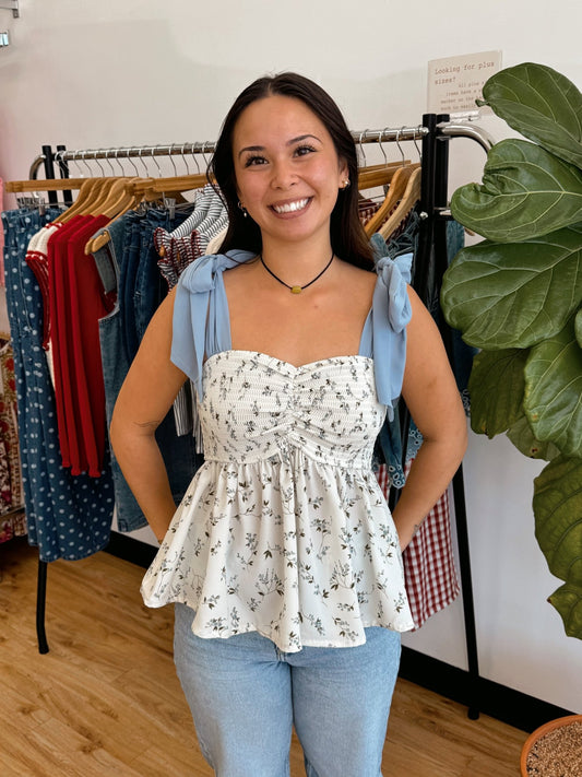 Floral Bow Strap Tank Top Shirts & Tops