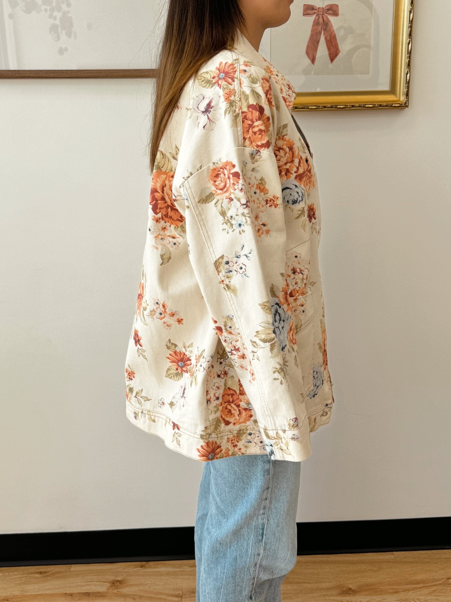 Floral Print Denim Jacket Outerwear