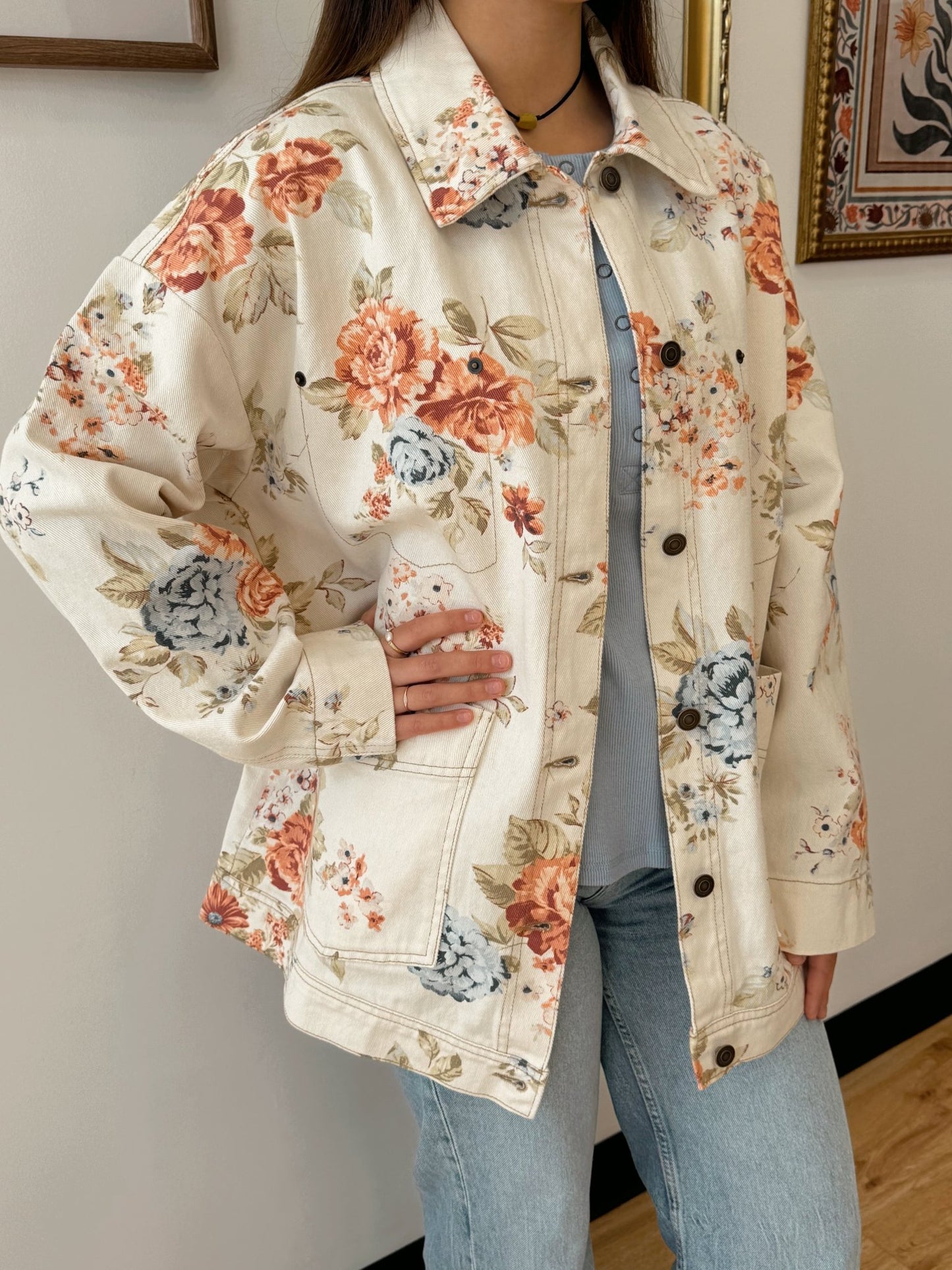 Floral Print Denim Jacket Outerwear