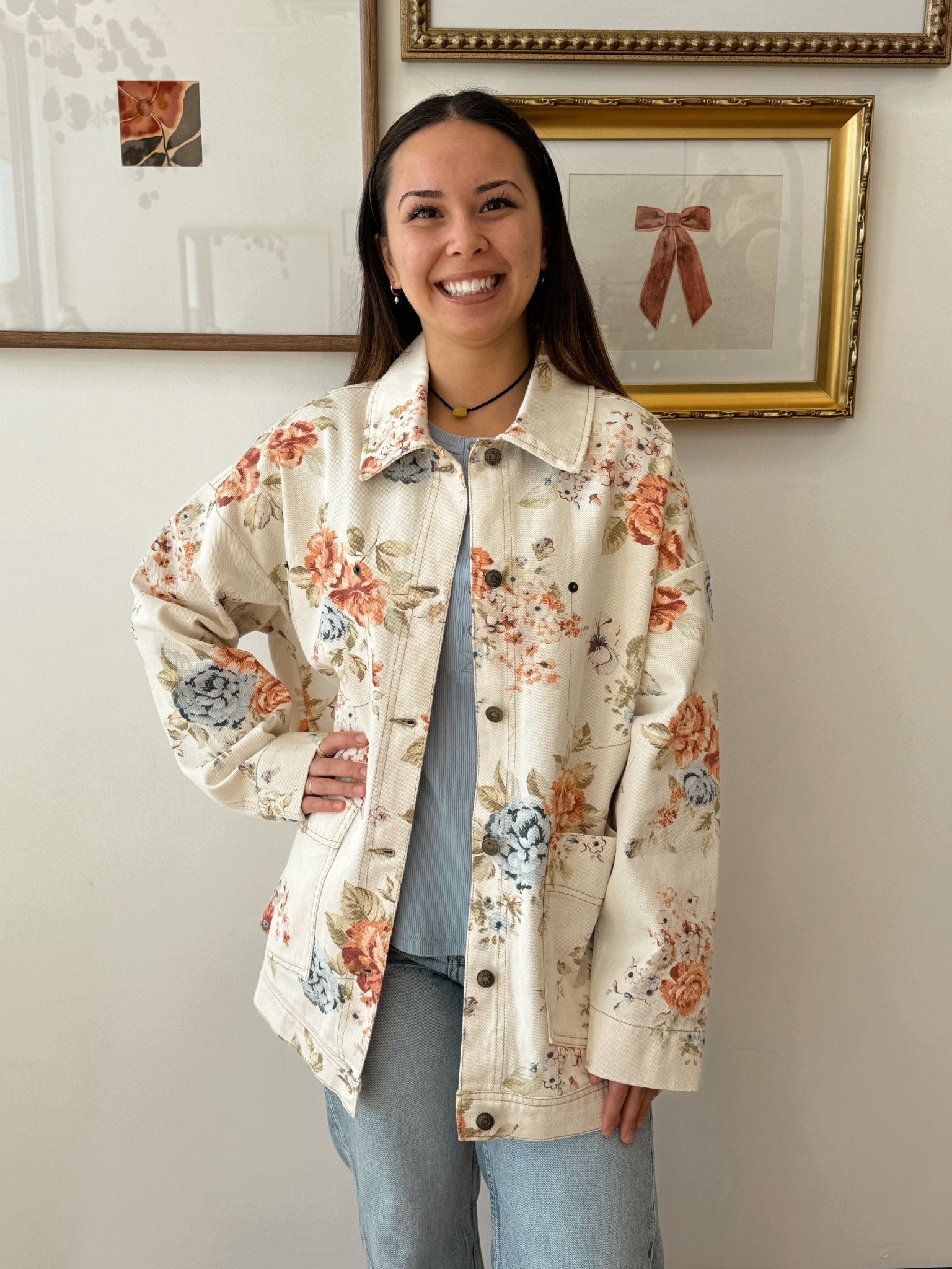 Floral Print Denim Jacket Outerwear