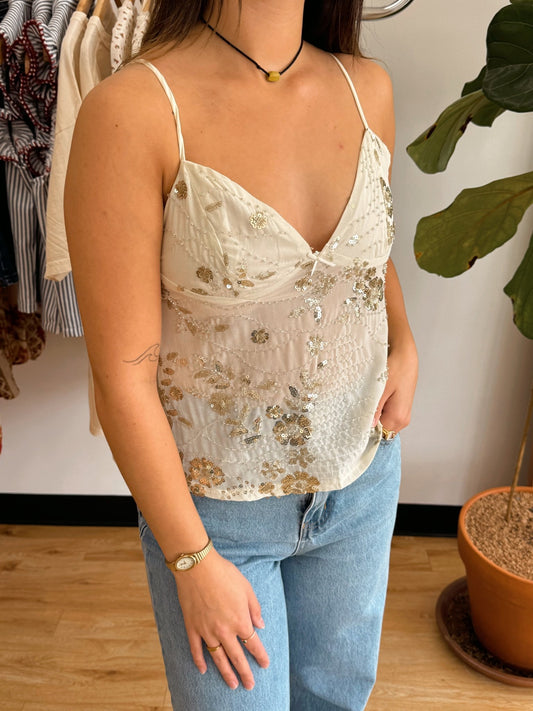 Floral Sequined Tank Top Shirts & Tops