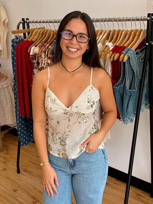 Floral Sequined Tank Top Shirts & Tops
