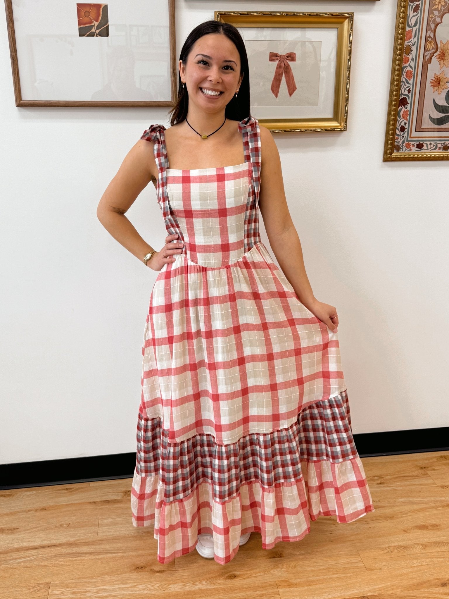fitted lace wedding dress Gingham Layered Maxi Dress main image 1