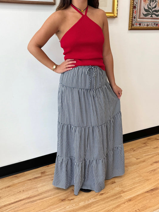 Gingham Tiered Maxi Skirt Skirt