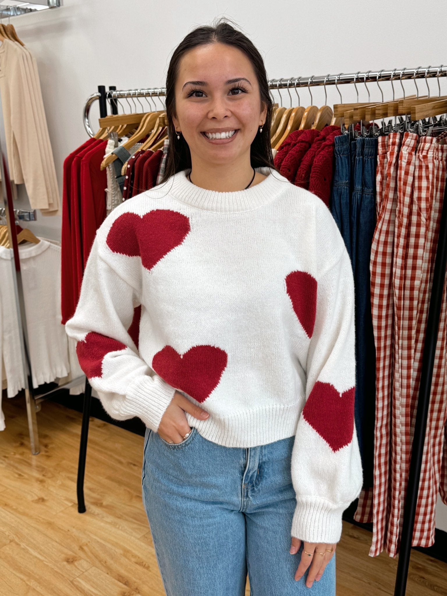 Heart Crew Neck Sweater Shirts & Tops