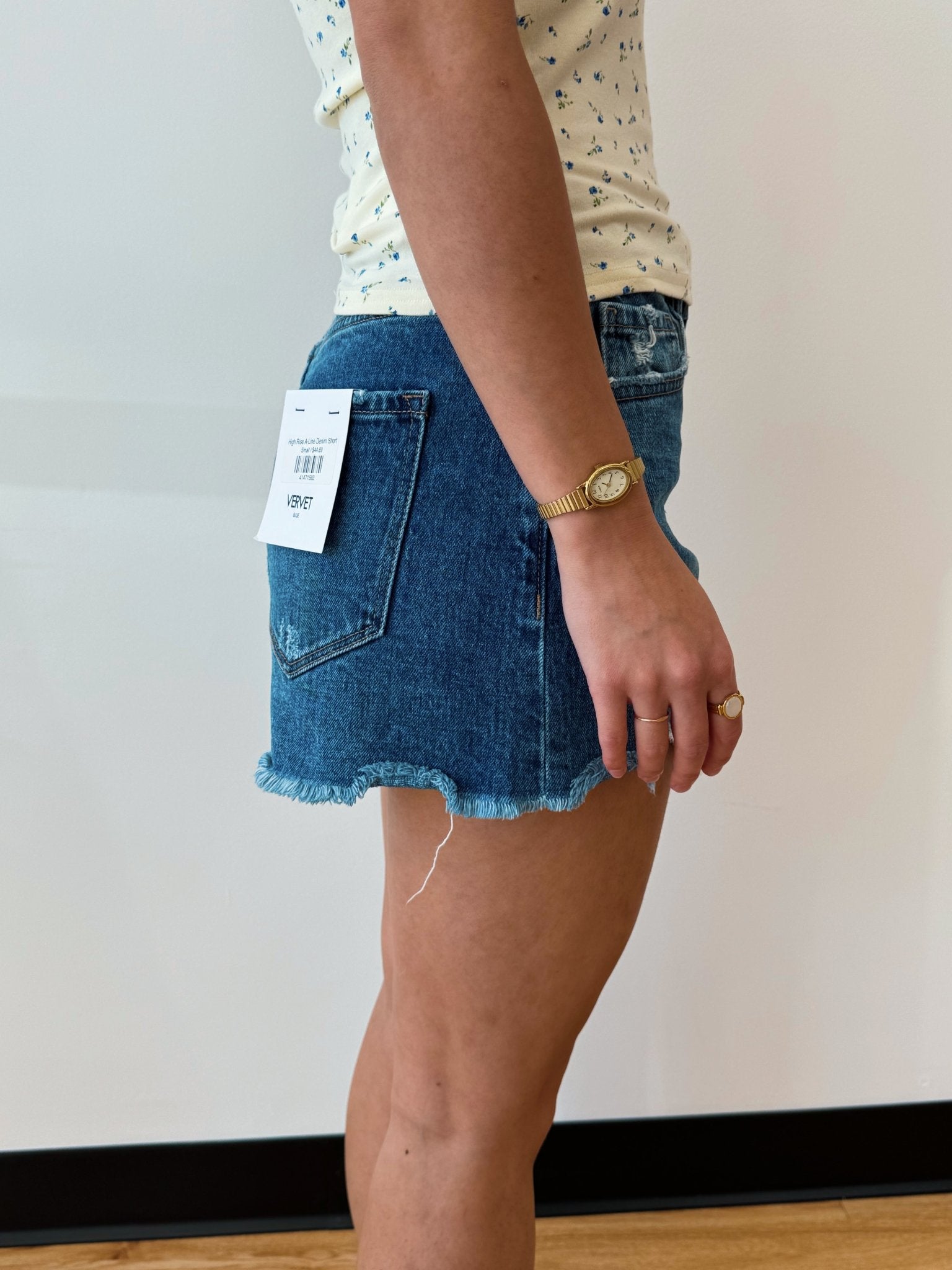 High Rise A-Line Denim Shorts Shorts
