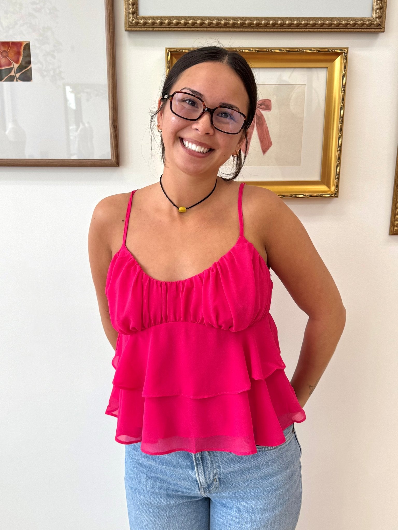Hot Pink Ruffle Tank Shirts & Tops