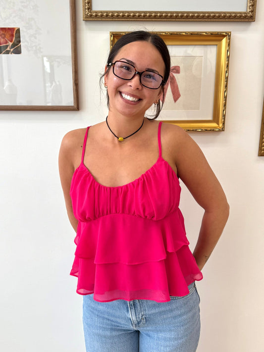 Hot Pink Ruffle Tank Shirts & Tops