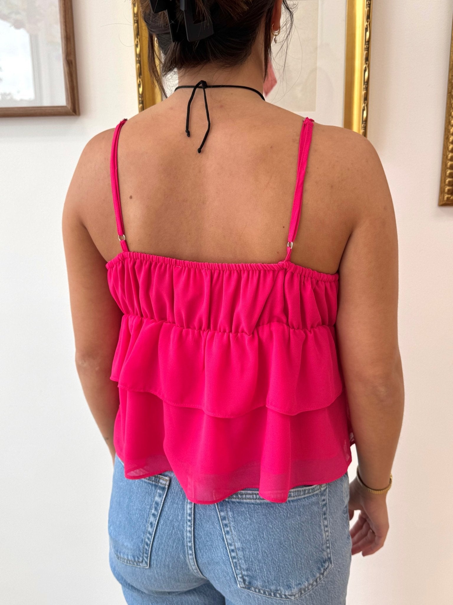 Hot Pink Ruffle Tank Shirts & Tops