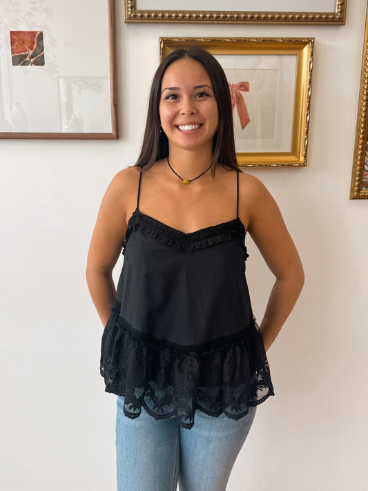 Lace Layered Black Tank Top Shirts & Tops