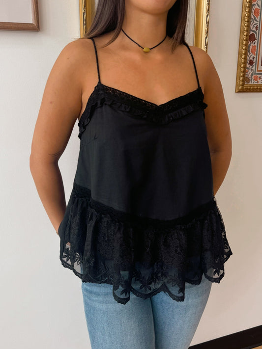 Lace Layered Black Tank Top Shirts & Tops