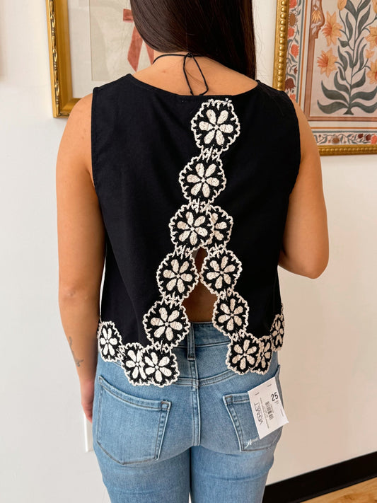 Lace Trim Open Back Top Shirts & Tops