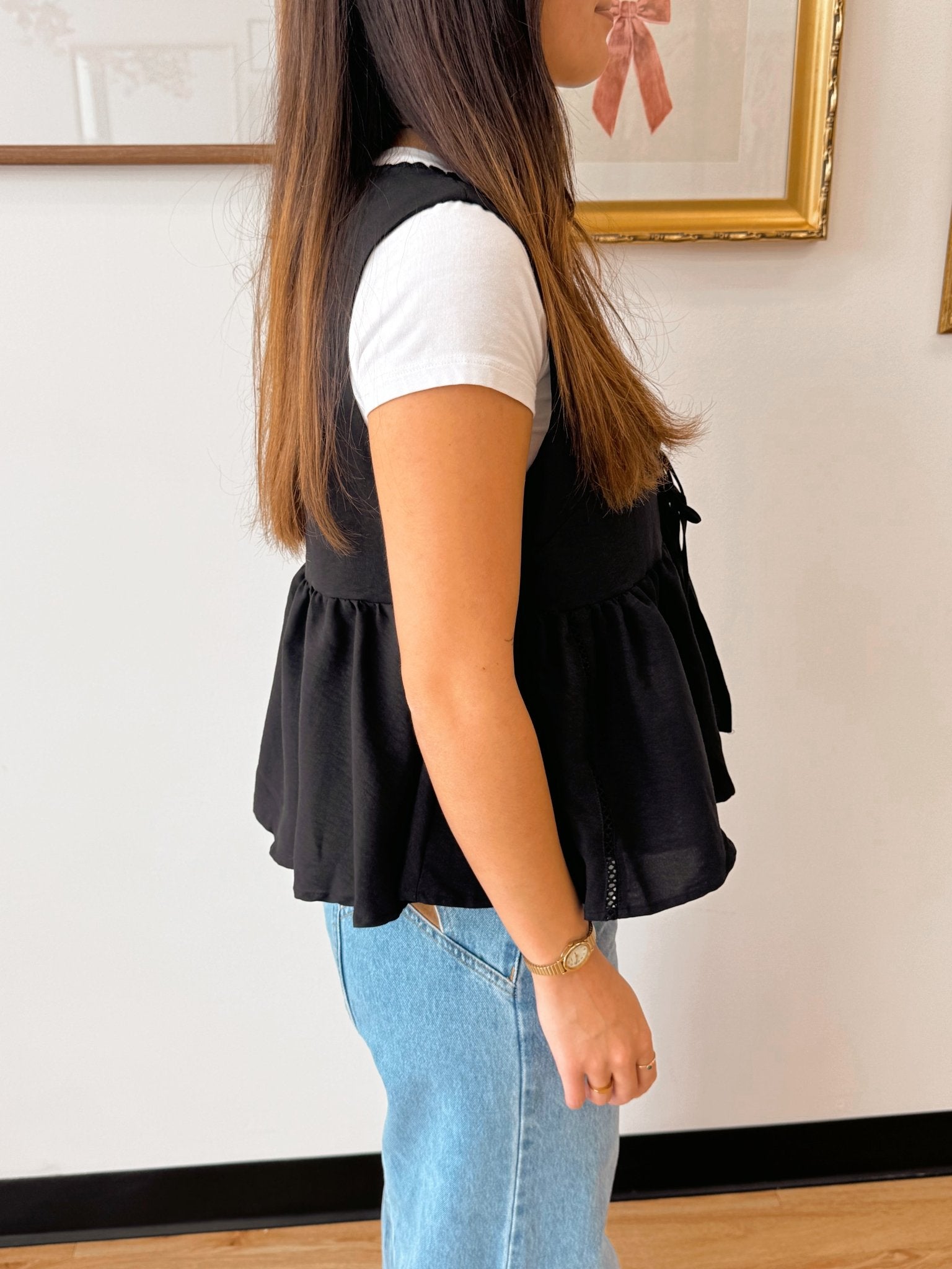 Lace Trim Tie Front Top Shirts & Tops