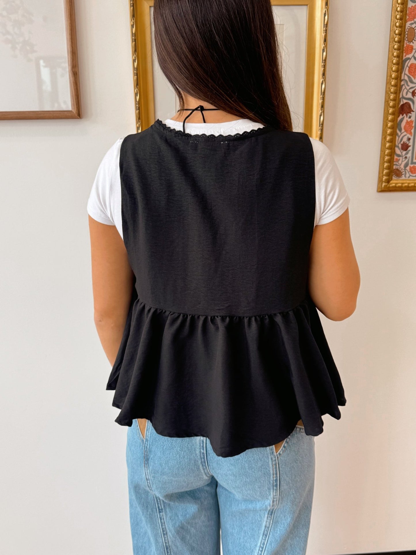 Lace Trim Tie Front Top Shirts & Tops