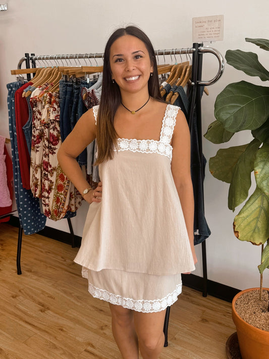 Linen & Lace Natural Dress Shirts & Tops