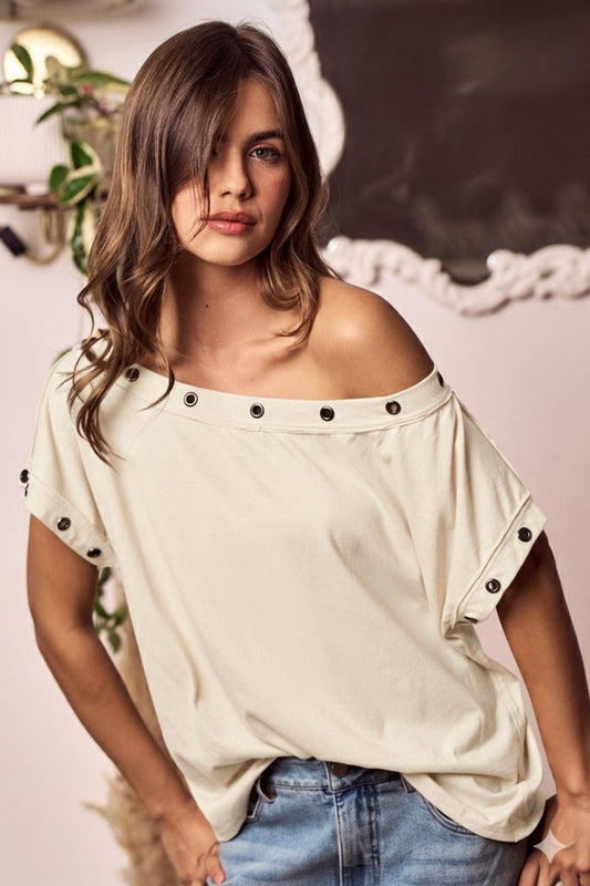 Metal Trim Eyelet Top Shirts & Tops