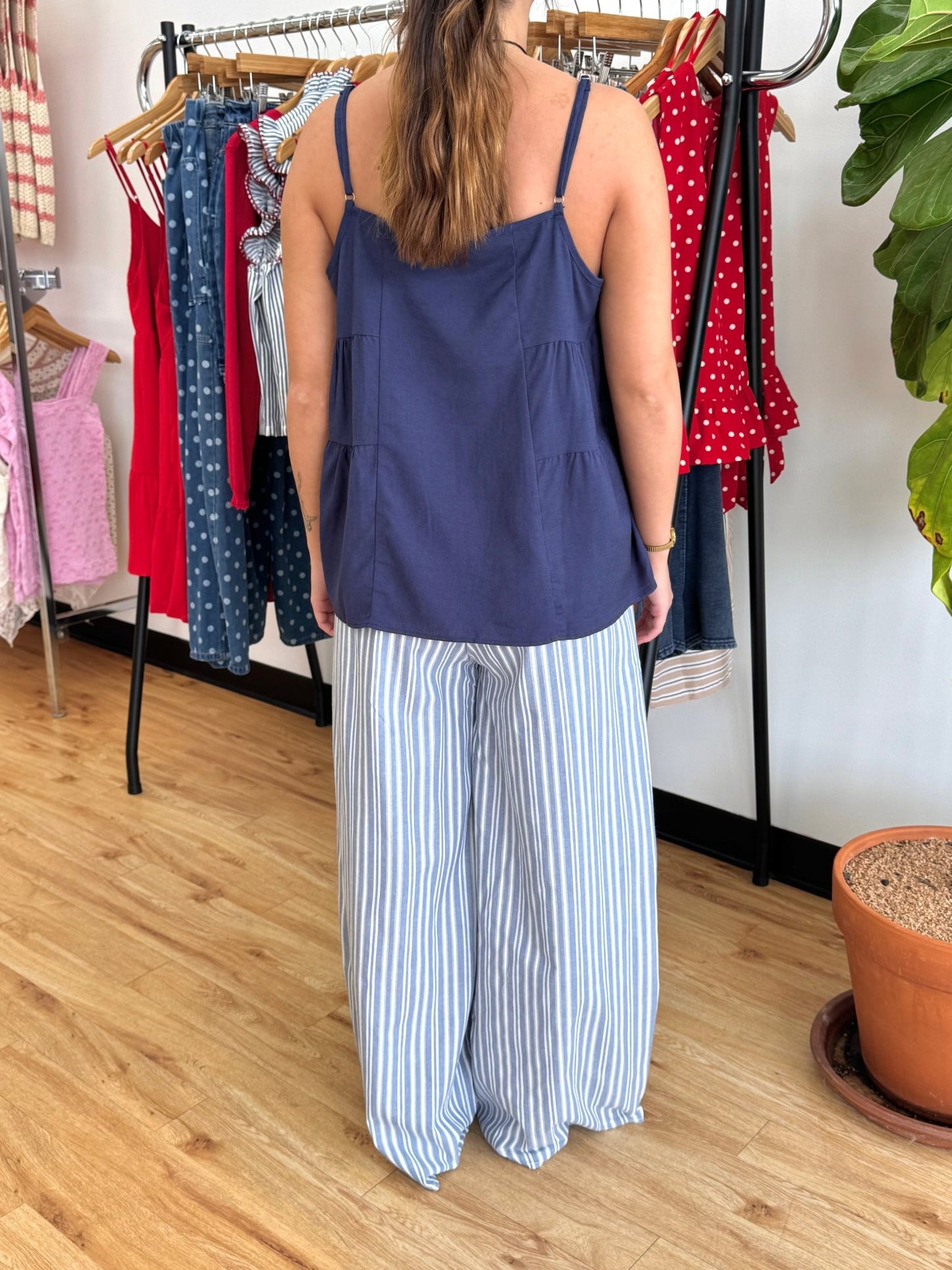 Navy Linen Tank Top Shirts & Tops