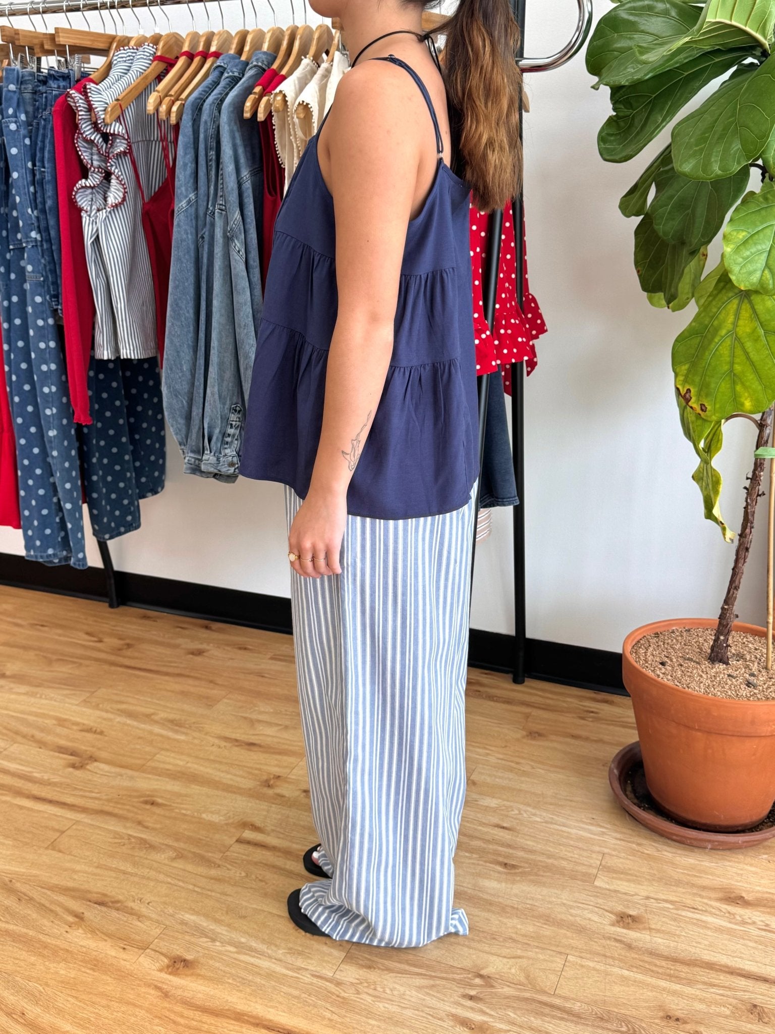 Navy Linen Tank Top Shirts & Tops