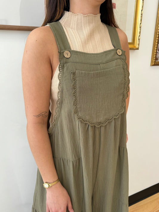 Olive Wide Leg Overall Jumpsuit Jumpsuit