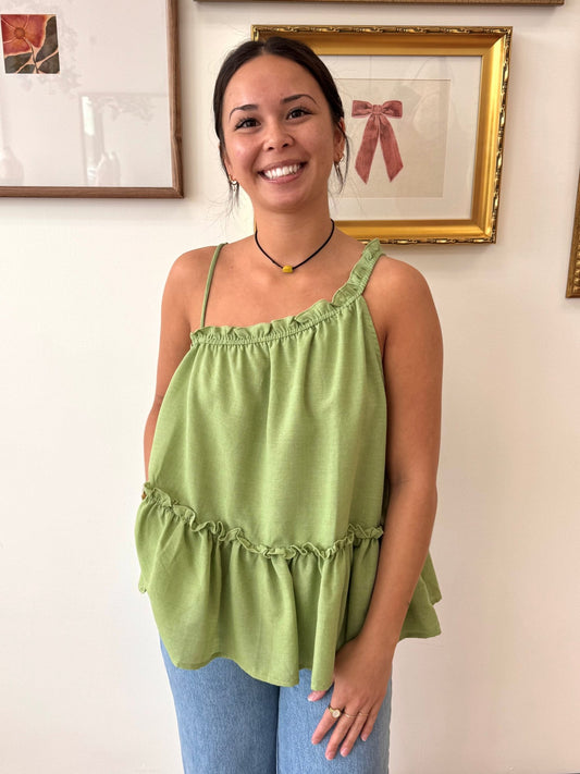 One Shoulder Ruffled Tank Top Shirts & Tops