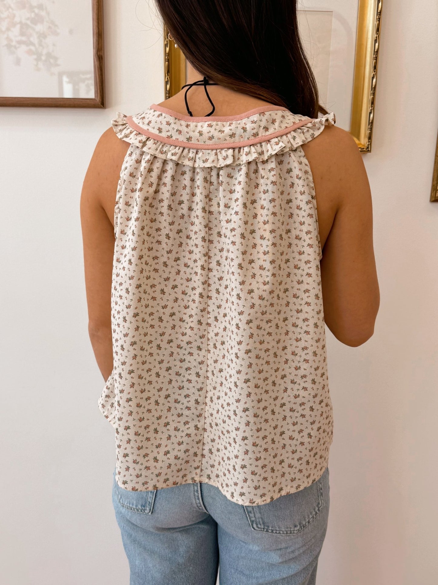 Pink Trim Floral Tank Top Shirts & Tops