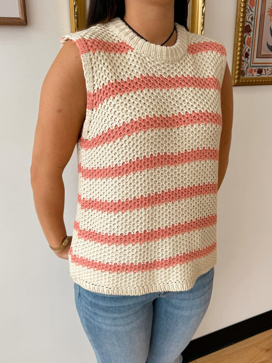 Pink Weave Stripe Tank Top Shirts & Tops