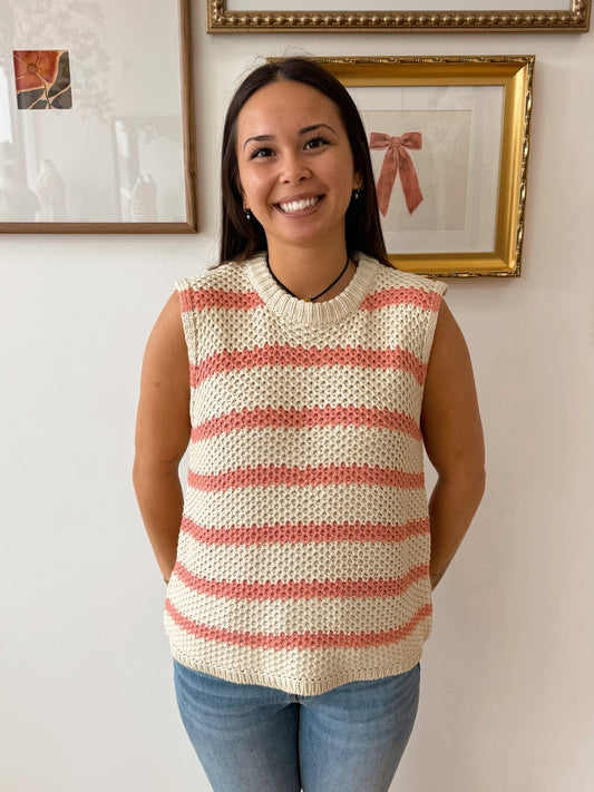 Pink Weave Stripe Tank Top Shirts & Tops