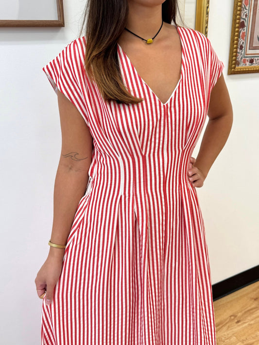Pleated Waist Stripe Maxi Dress Dress