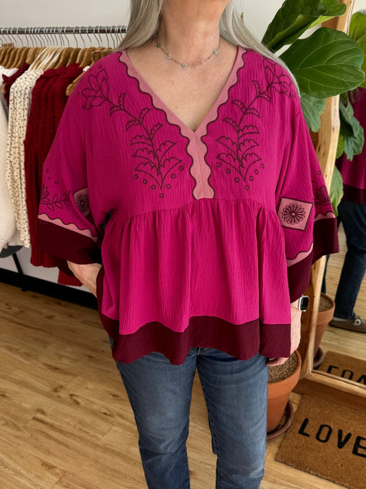 Plus Embroidered Flowy Blouse Shirts & Tops