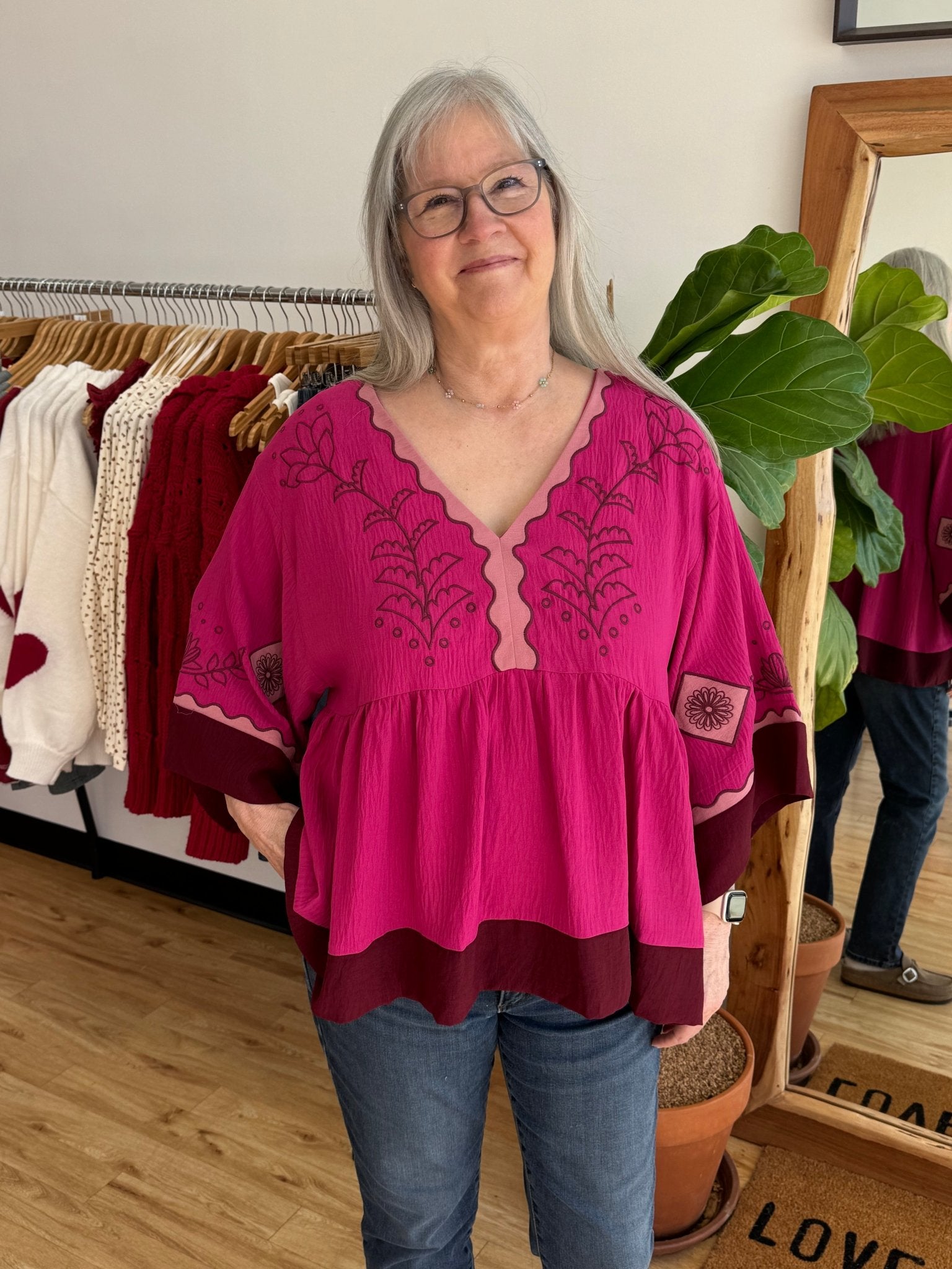 Plus Embroidered Flowy Blouse Shirts & Tops