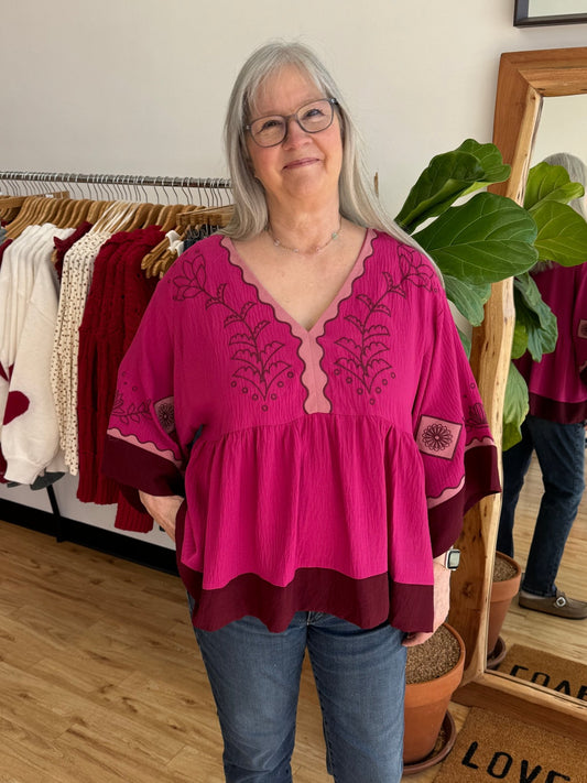 Plus Embroidered Flowy Blouse Shirts & Tops