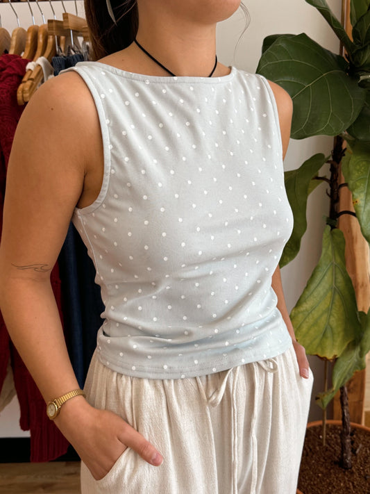 Polka-Dot Boat Neck Tank Top Shirts & Tops