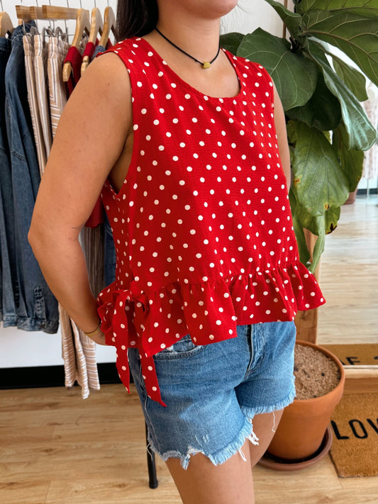 Polka Dot Ruffle Tank Top Shirts & Tops