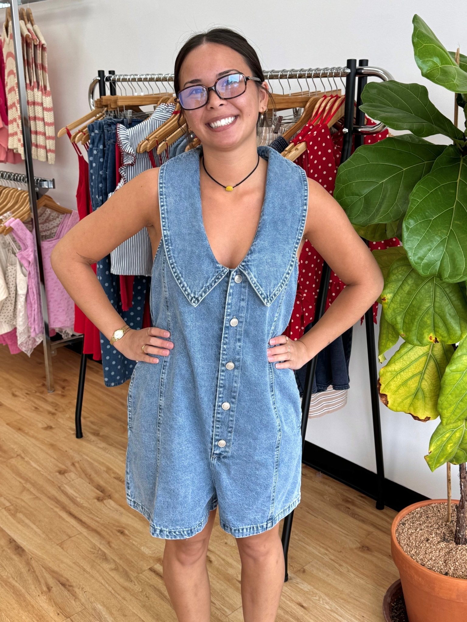 Prairie Denim Charm Romper Romper