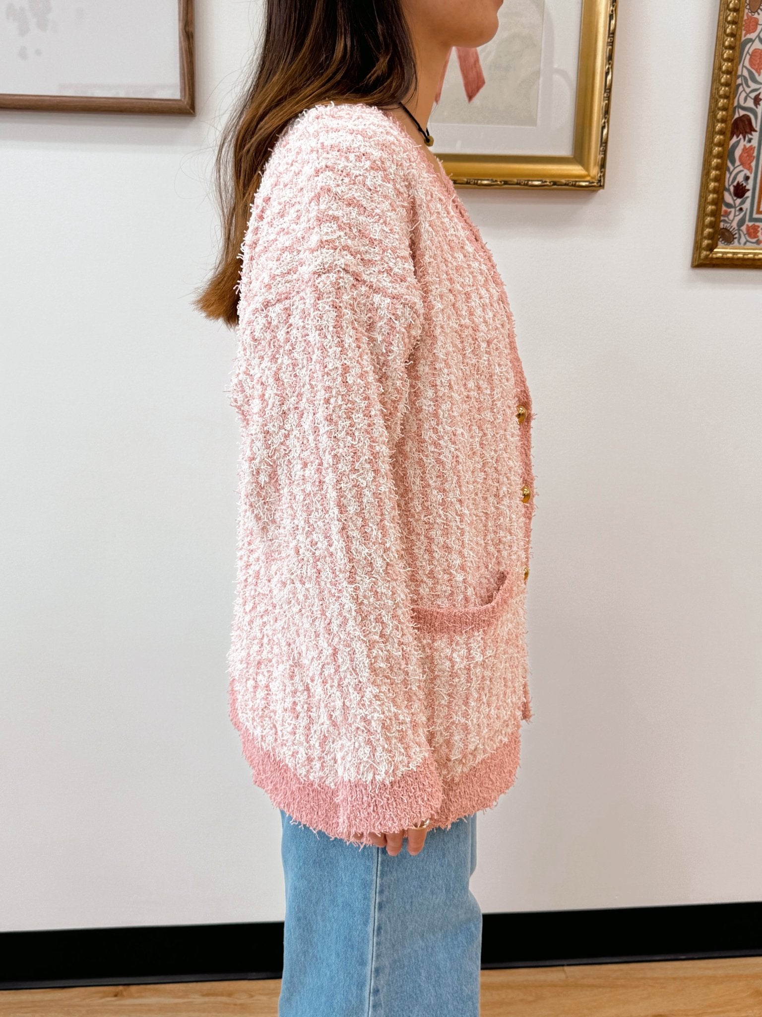 Preppy Pink Cardigan Shirts & Tops