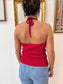Red Knit Halter Neck Top Shirts & Tops