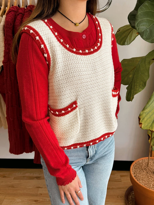 Red Trim Sleeveless Top Shirts & Tops