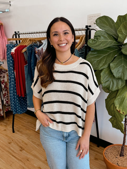 Relaxed Striped Sweater Top Shirts & Tops