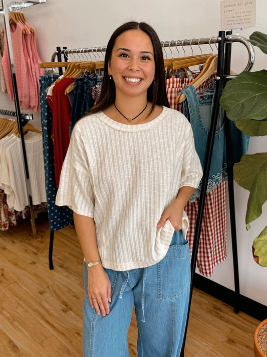 Ribbed Star Patch Boxy Top Shirts & Tops