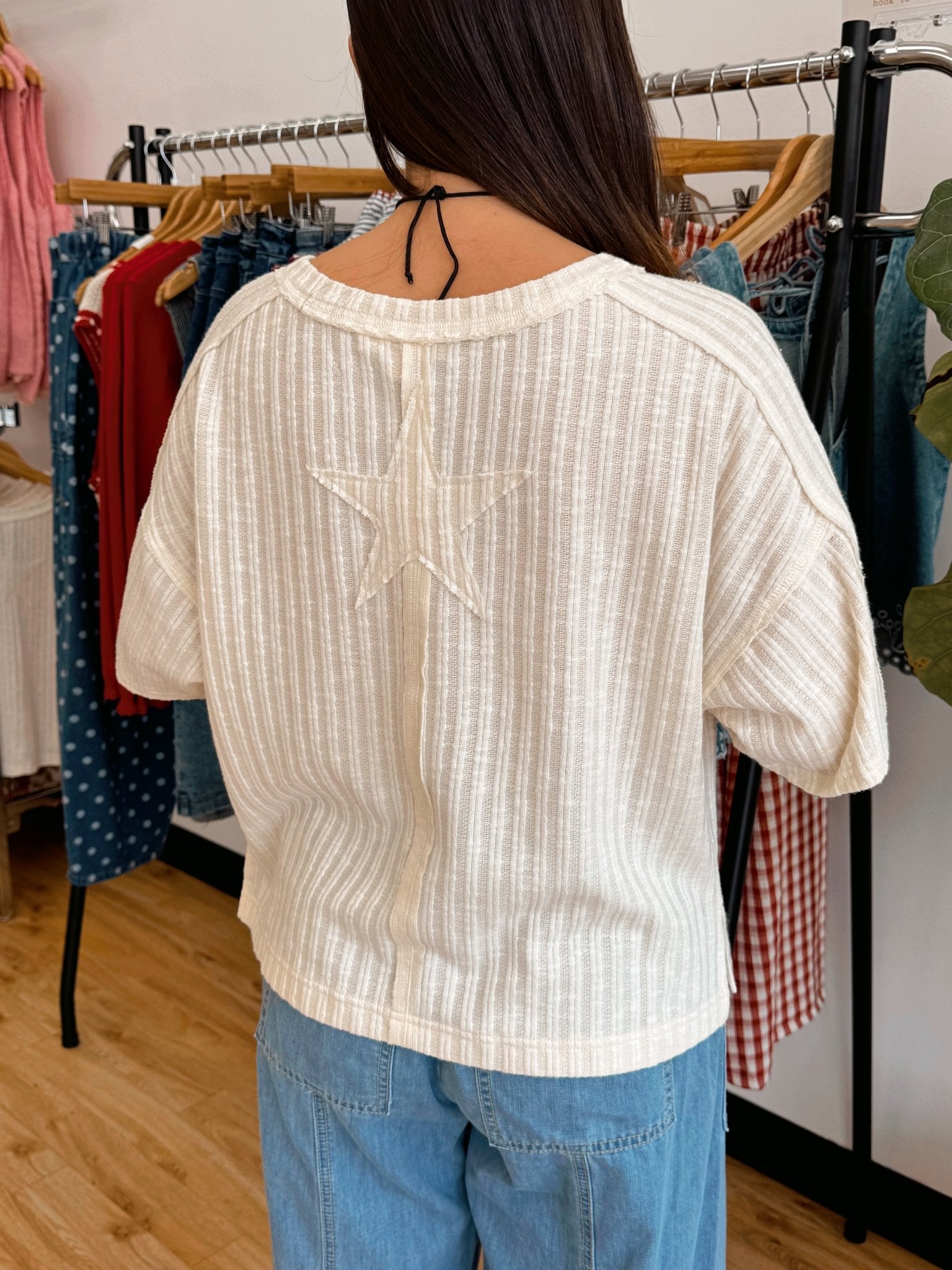 Ribbed Star Patch Boxy Top Shirts & Tops