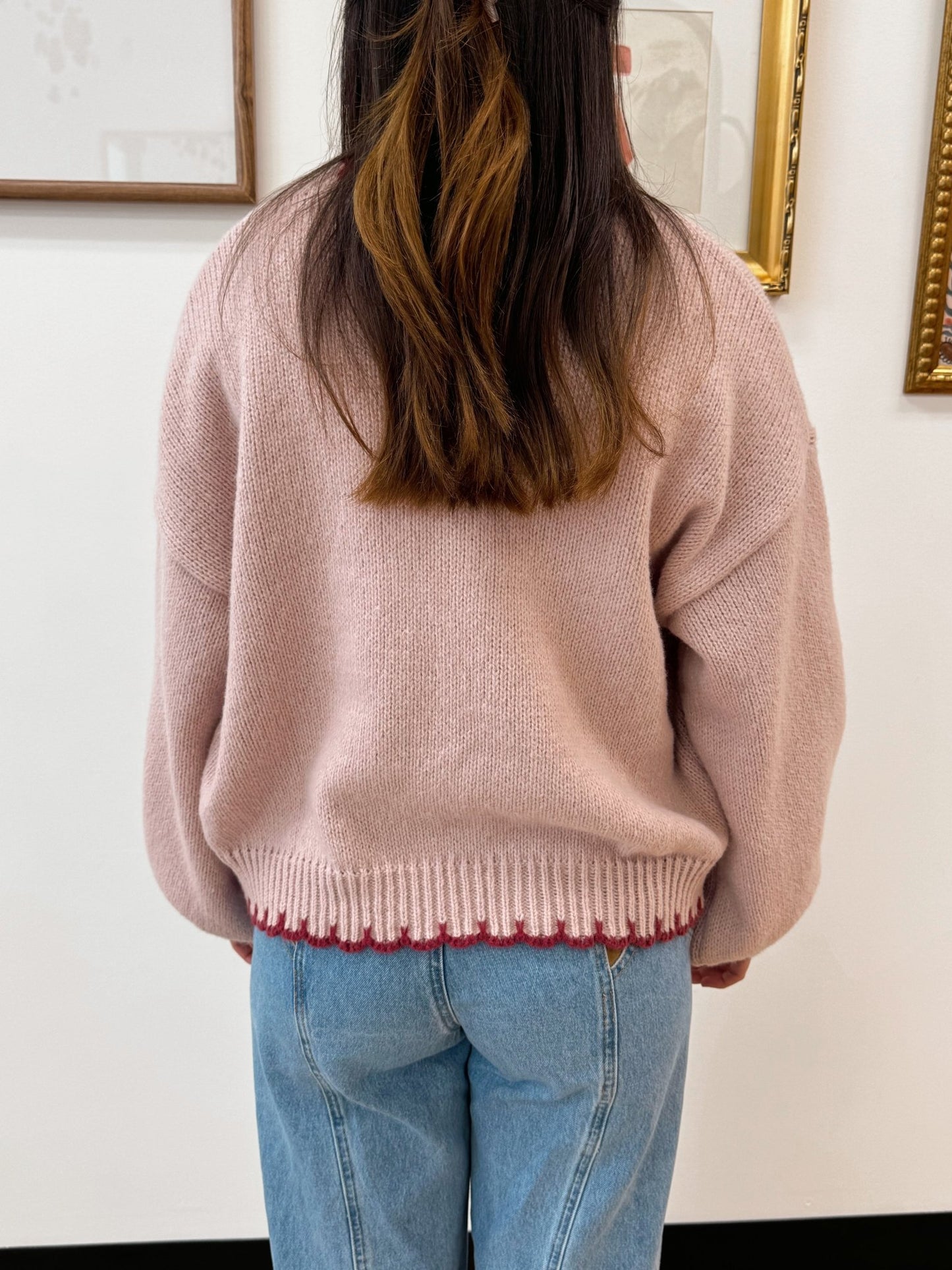 Rose Stitching Pink Sweater Shirts & Tops